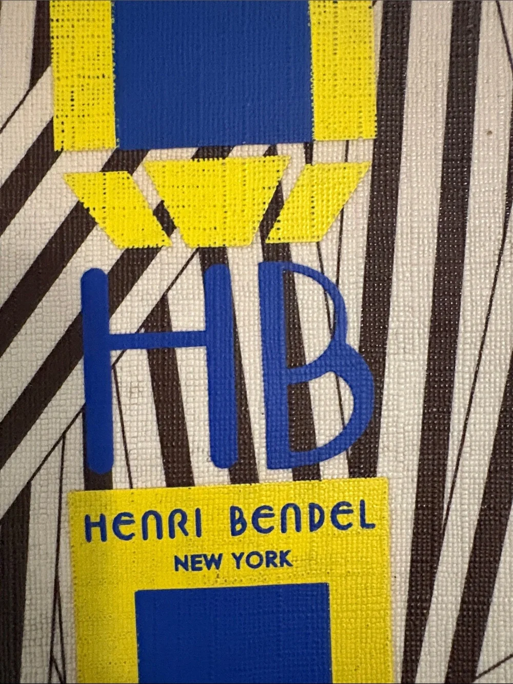 Vintage Henri Bendel Black & White Striped Zip Pouch with Blue and Yellow Stripe